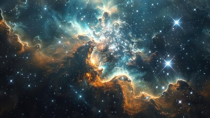 Obraz premium A star-forming region with bright, newborn stars and cosmic dust clouds., image of galaxy universe space beautiful like magic in dream.