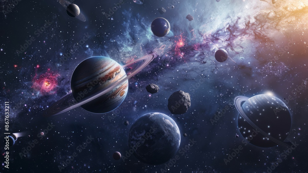 Wall mural stunning 8k rendering of planets in space with realistic textures and vivid colors, perfect for sci-