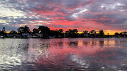 Pink Sunset over Yahara River Channel in Madison Wisconsin