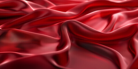 Obraz premium Luxurious Red Silk Fabric with Elegant Waves and Folds in Soft Focus Background