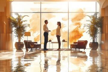 Clipart illustration of Manager Providing VIP Guest Treatment Hotel manager personally attending to a VIP guest, offering personalized service and ensuring their stay is exceptional and memorable