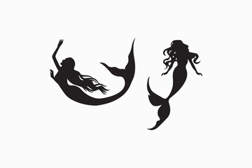 Mermaid silhouette vector style with white background