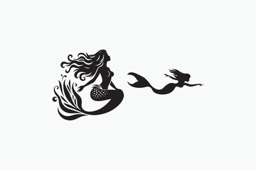 Mermaid silhouette vector style with white background
