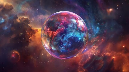 Obraz premium A stunning cosmic bubble with vibrant colors and shapes., image of galaxy universe space beautiful like magic in dream.