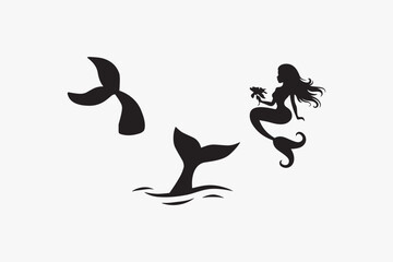 Mermaid silhouette vector style with white background