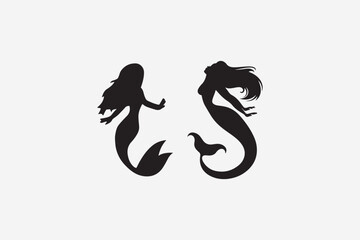 Mermaid silhouette vector style with white background