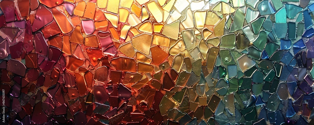Poster a mosaic pattern made up of tiny pieces of colored glass, reflecting the light in a dazzling display