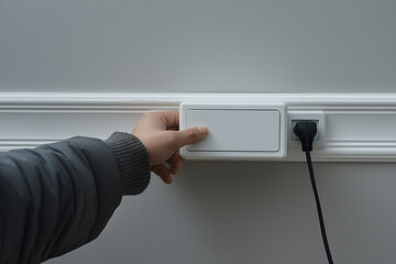 Hand Plugging in Device to Wall Socket in Modern Interior