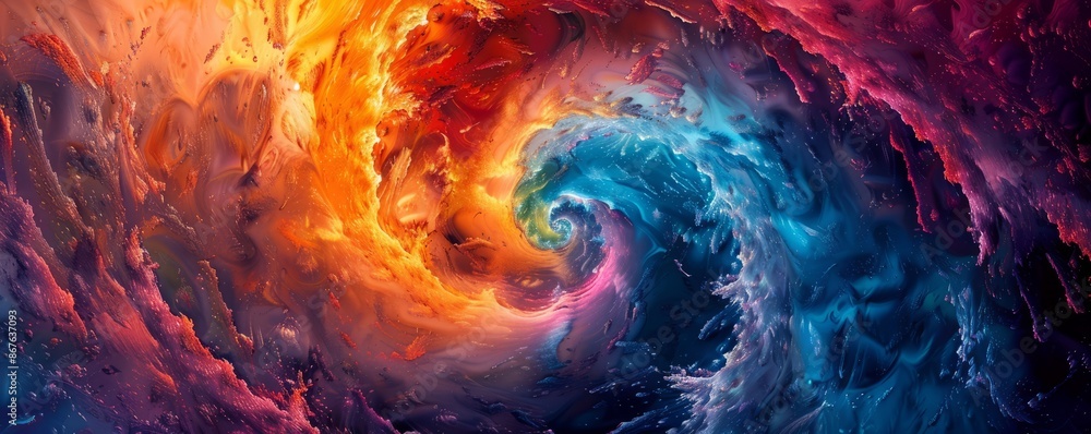 Poster a swirl of vibrant colors blending together, creating a mesmerizing pattern.
