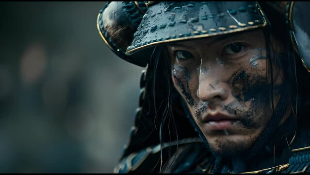 Attractive samurai warrior in a close up shot with cinematic lighting and a dramatic style