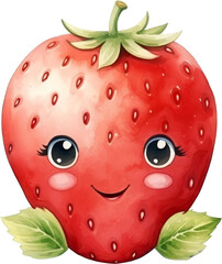 Obraz premium A cute cartoon strawberry with big eyes and a smile, perfect for children's illustrations, food branding, or summer designs.
