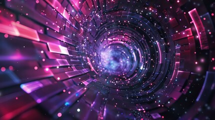 Retro futurism style space illustration, abstract cosmic mosaic background with geometric patterns and galactic elements, ideal for science fiction themes, space exploration concepts, futuristic artwo