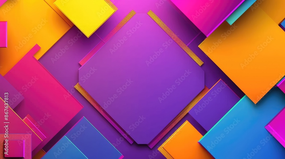 Fototapete abstract geometric shapes in vibrant colors with space for text in the center