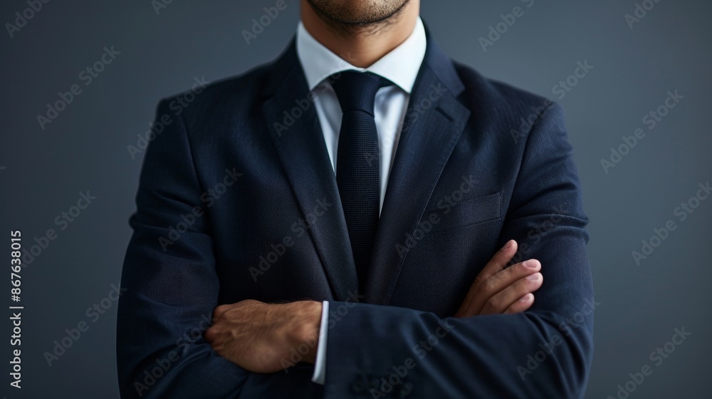 Sticker A man in a suit and tie is standing with his arms crossed