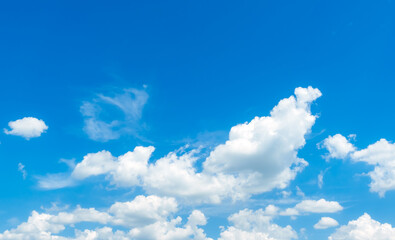 Blue sky with white fluffy clouds. Nature landscape. Cumulus cloud. Sunny summer day. Good weather....