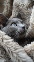 Obraz premium A stunning gray cat with deep golden eyes sits poised and alert.