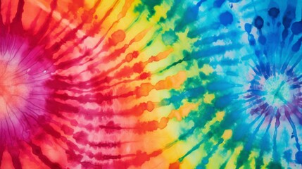 This image shows a colorful tie-dye fabric decorated with striking radial patterns and an array of bright and vibrant colors, creating a visually engaging and artistic texture.