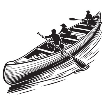 canoe with people paddling on water clip art preview