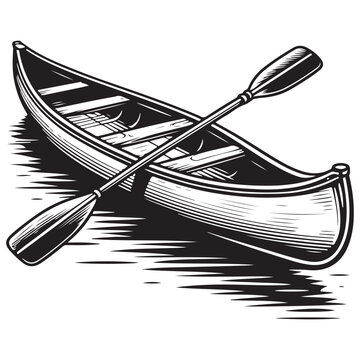 recommend clip art: Canoe Boat Silhouette line art Style Vector Illustration Art on White Background Design