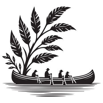 recommend clip art: Canoe Boat Silhouette line art Style Vector Illustration Art on White Background Design