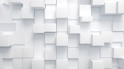 A captivating 3D arrangement of white cubes, displaying an abstract geometric pattern that highlights the interplay between light and shadow.