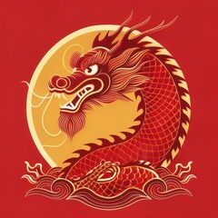 Chinese new year, year of the dragon. Set of Chinese new year posters, greeting cards design with Chinese zodiac dragon. Chinese translation: dragon