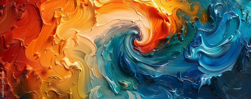 Poster a swirl of vibrant colors blending together, creating a mesmerizing pattern.