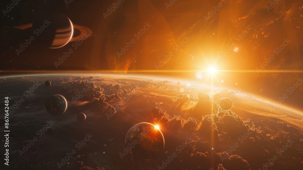 Canvas Prints sunrise over group of planets in deep space, cosmic exploration and astronomical discovery concept