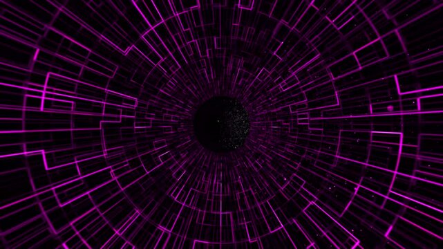 Glowing wireframe tunnel. Fractal Disc series. Funnel or portal illusion.