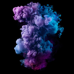 Fototapeta premium Colorful teal and purple dense smoke cloud overlay on black background
