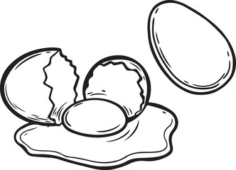 Broken egg vector line drawing isolated on white background.