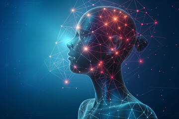 Technological 3D Wireframe Silhouette with Pain Point in Neck