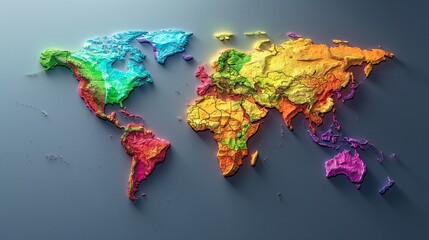 Colorful Texture World Map on a Dark Gray Surface