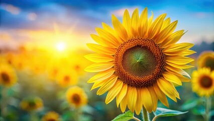 Fototapeta premium Close-up of vibrant sunflower on a background, sunflower, flower, close-up, nature, beauty, isolated, yellow, vibrant, petals