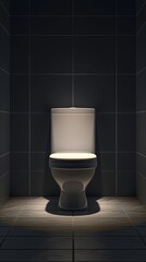 Modern toilet in dark tiled bathroom, minimalist concept