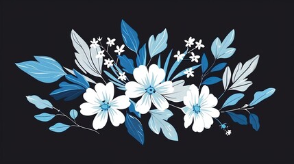 flower and leaves pattern on black background