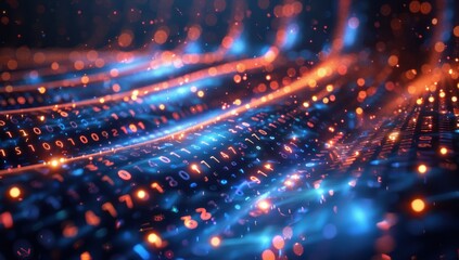 Obraz premium Digital Data Stream with Glowing Numbers