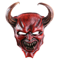 Naklejka premium A realistic of an evil red demon mask with horns and glowing eyes