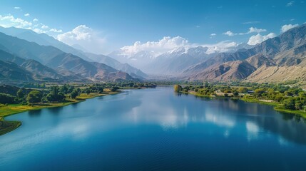 Fototapeta premium Aerial perspective of the serene Qargha Lake near Kabul, Afghanistan