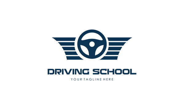 Driving school logo template. Steering wheel logo