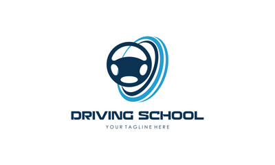 Driving school logo template. Steering wheel logo