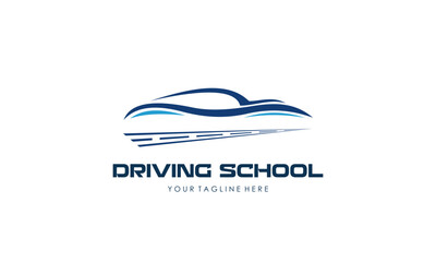 Driving school logo template. Steering wheel logo