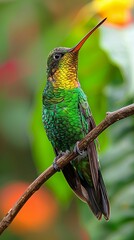 Colorful Hummingbird Perched on Branch Close-Up