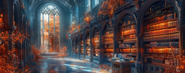 Fototapeta premium A magical library with enchanted books.