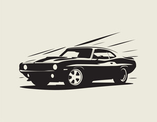 Striking Silhouette Vector Illustration of a Speedy Classic Muscle Car in Motion