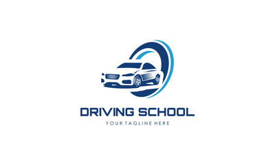 Driving school logo template. Steering wheel logo