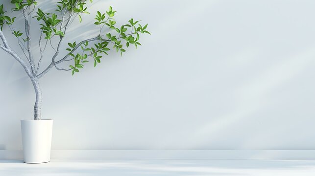 A blank business banner template with a clean and professional design featuring a tree in a white pot against a grey backdrop.