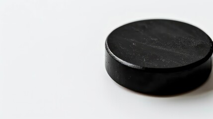 Close up of a hockey puck on a white background providing ample copy space for additional elements in the image. Generative AI