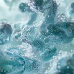 Microscopic exosome interacting with skin texture, high detail, light blue and white color palette, soft focus, close-up view Ai Generative