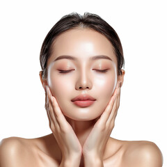 Beauty Asian women spa skin healthy on 100% isolate white background.